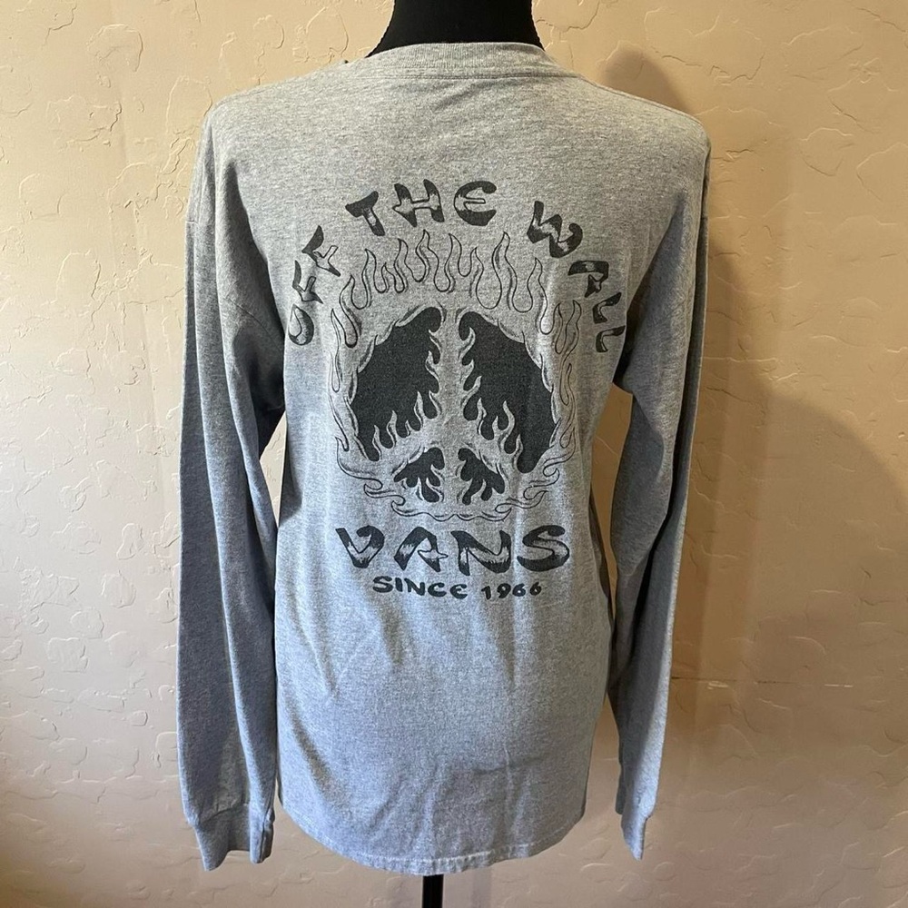 Grey Vans long sleeve shirt with peace sign and flame design